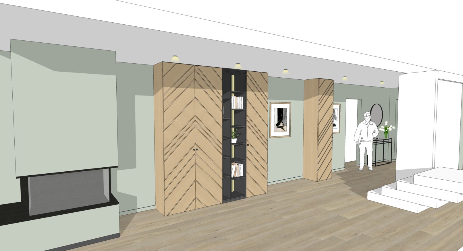 croquis, meuble entrée, vaisselier, bois, noir, chevron, Lopes Marta, architecte intérieur, architecture, strasbourg